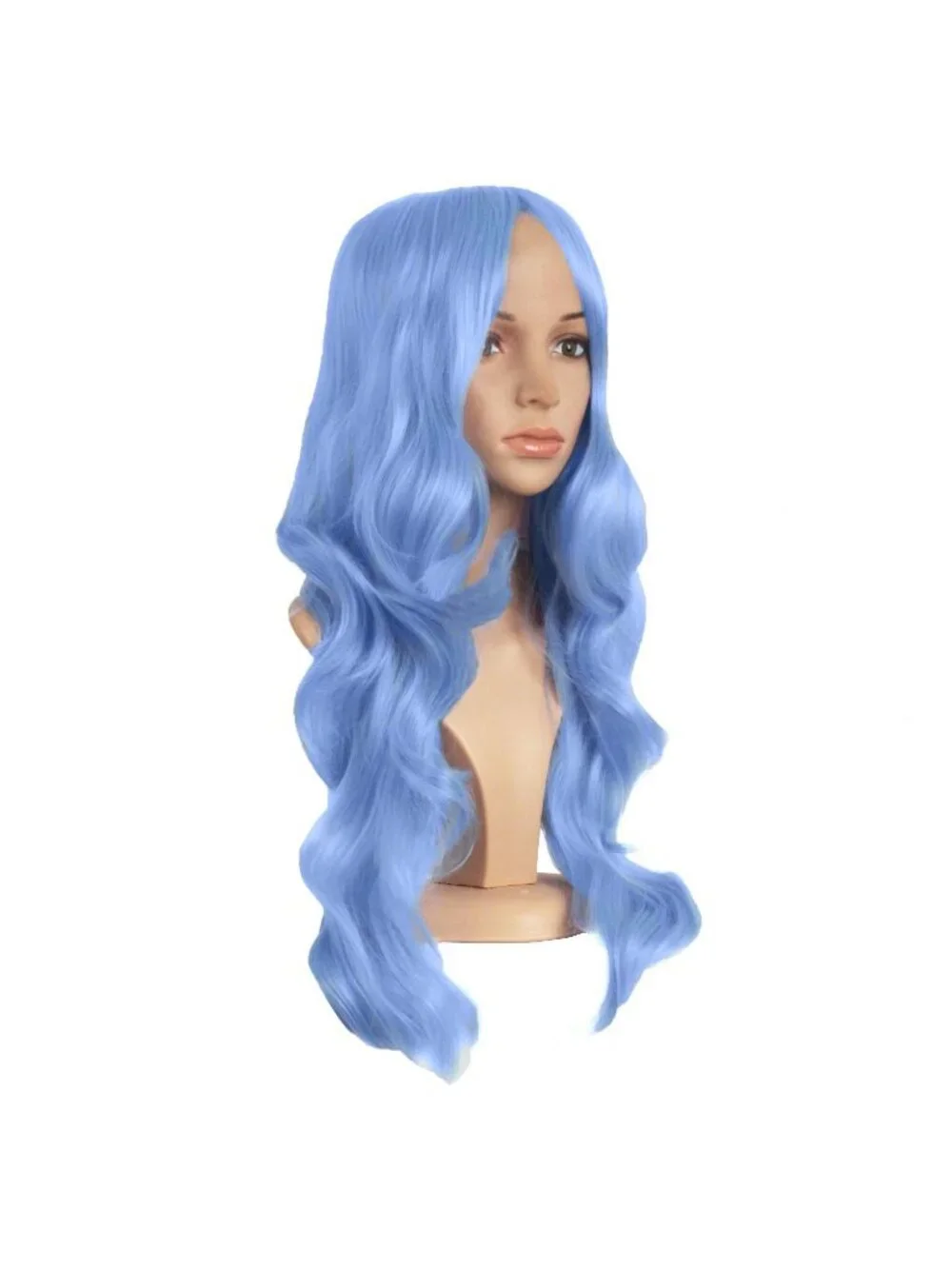 Women's Periwinkle Pink 24 Inch Synthetic Modern Long Wavy Side Bangs Wigs